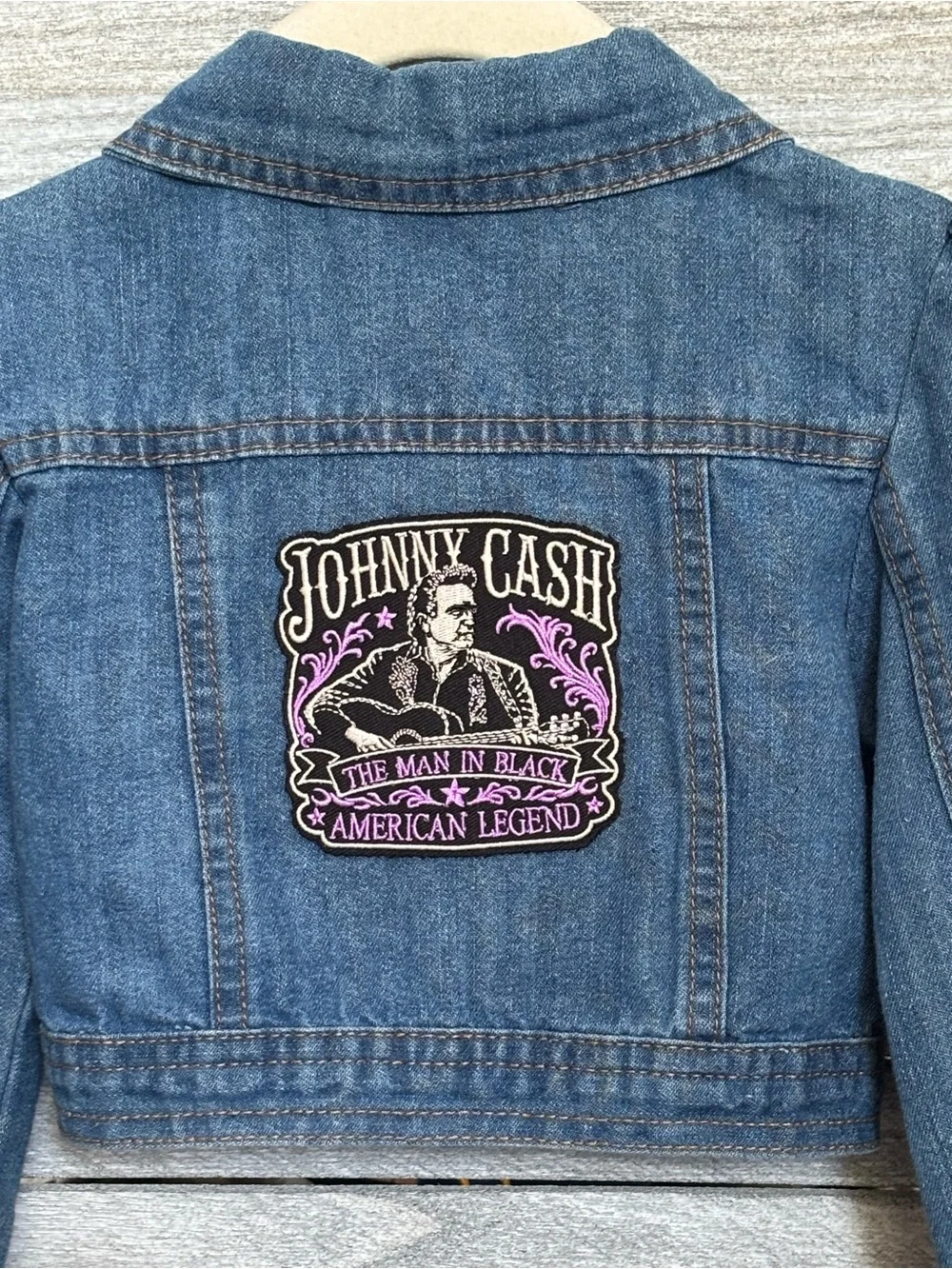 Custom JOHNNY CASH Young Hearts Hand-sewn Girly Cropped Denim Jacket SZ3 Toddler